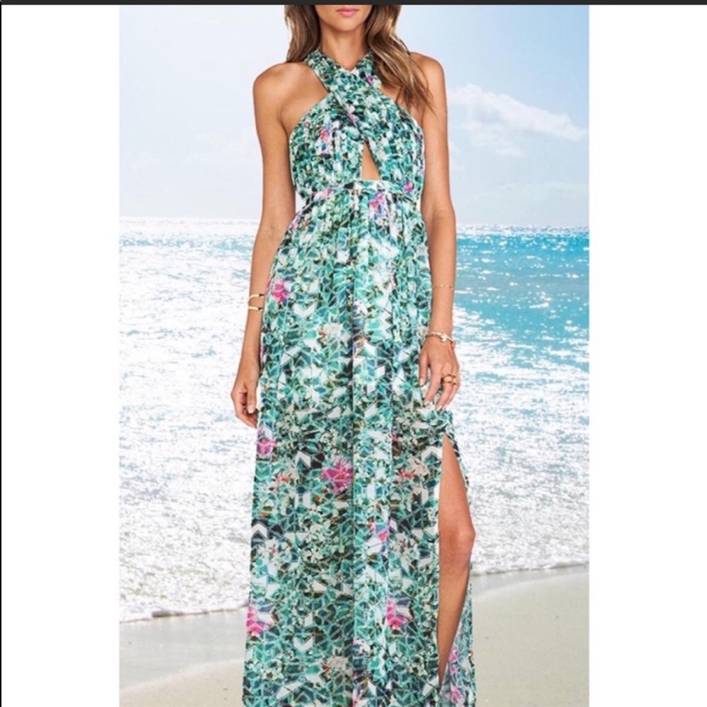 Lovers + Friends Floral Maxi Dress - Green and Pink